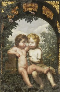 Allégorie chrétienne avec deux enfants avec une Bible et un serpent - Anonymous