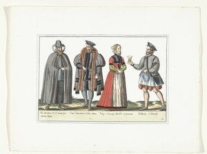 Trois hommes et une femme habillés à la mode allemande, ca. 1580 - Anonymous