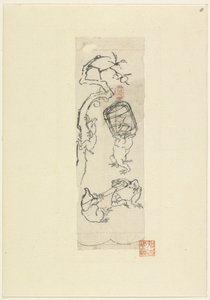 Trois taupes jouant et une grenouille