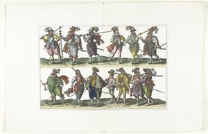 Double plaque avec treize bourgeois armés en uniforme selon la mode à Anvers, vers 1580