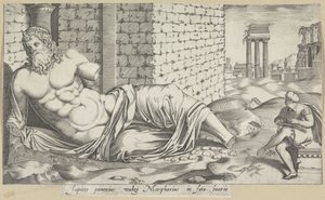 Un dessinateur près de la statue du Tibre (Marforio)