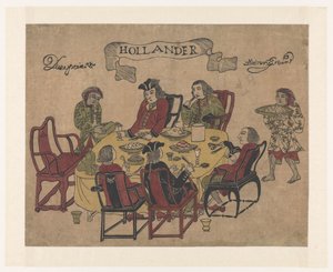 Cinq hommes néerlandais prenant un repas