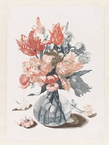 Cinq gravures de fleurs dans des vases en verre - Anonymous