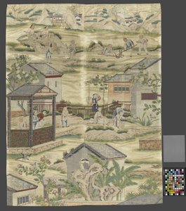 Fragment de tapisserie murale avec scènes de genre chinoises