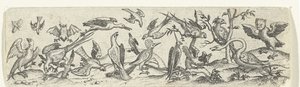 Frise avec des oiseaux, y compris une oie et une chauve-souris - Anonymous