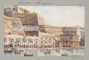 Vue sur la côte de Malte avec quai et bâtiment des douanes - Anonymous