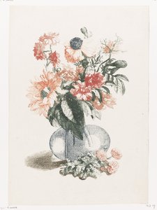 Vase en verre avec différentes fleurs et un tournesol - Anonymous