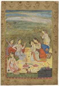 Groupe de six femmes dans un paysage