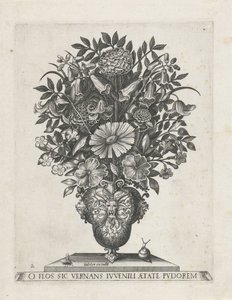 Vase grotesque avec trois mascarons (Vases avec fleurs)