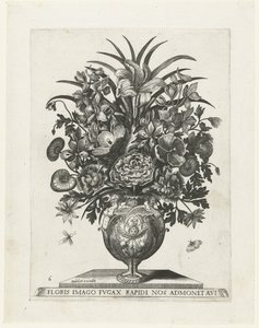 Vase grotesque avec un chérubin et des guirlandes - Anonymous