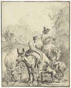 Bergère sur un âne - Anonymous
