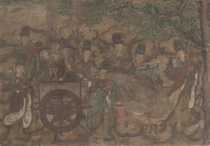 Peinture murale encadrée représentant Xiwangmu et ses servantes - Anonymous