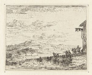 Paysage italianisant avec charrette près d