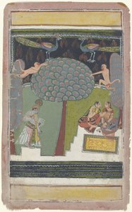 Krishna et deux femmes dans un jardin