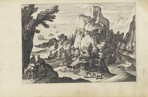 Paysage côtier avec une haute montagne - Anonymous