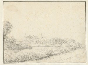 Paysage avec un château près de la rive d