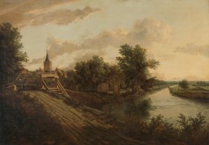 Paysage avec pont roulant - Anonymous