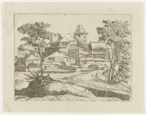 Paysage avec arbres et constructions