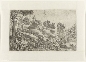 Paysage avec berger jouant de la cornemuse - Anonymous