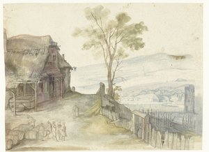 Paysage avec une auberge et une clôture