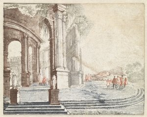 Paysage avec une ruine romaine ronde