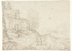 Chemin de campagne le long du mur de la ville et du monastère - Anonymous