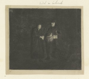 Homme avec une lanterne guidant un vieil homme ou un aveugle dans la nuit (Recueil de quatre-vingt-cinq estampes originales)