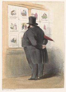 Homme devant une vitrine avec des estampes - Anonymous