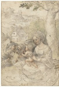 Marie avec enfant, Joseph écoute un ange