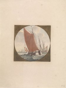 Bateau à fond plat avec voiles pleines - Anonymous