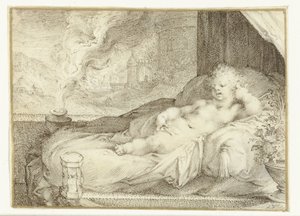 Putto allongé sur un banc - Anonymous