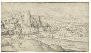 Paysage fluvial avec moulin à eau et rochers escarpés