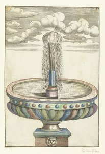 Bassin rond sur piédestal avec tête de lion