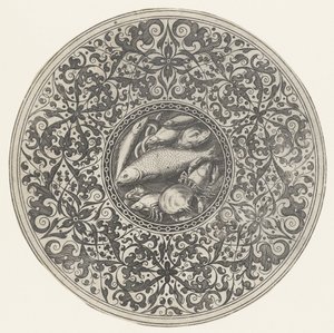 Plat avec fruits de mer et motifs moresques - Anonymous