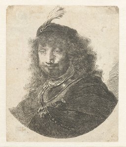 Autoportrait (?) avec chapeau à plumes et sabre abaissé