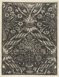 Feuille de papier peint avec vase et fleurs - Anonymous