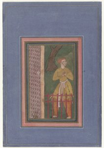 Homme debout derrière une barrière; fragment
