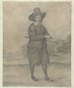 Homme debout avec un chapeau à larges bords, en pied - Anonymous