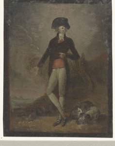 Homme debout avec un chien à ses pieds - Anonymous