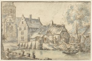 Vue de la ville avec une grande église - Anonymous