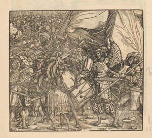 Cortège de soldats avec lances accompagné de musique et de porte-drapeaux - Anonymous