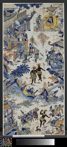 Panneau de carreaux avec un paysage chinois - Anonymous