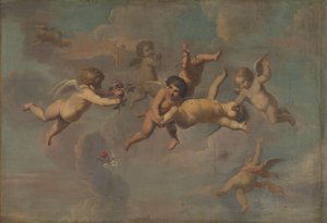 Putti tombant avec des fleurs