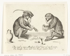 Deux singes jouant aux cartes (Différentes scènes de la vie humaine représentées par des singes) (Wat is 