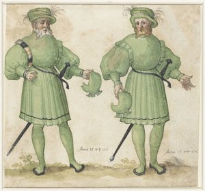 Deux serviteurs en vêtements vert clair