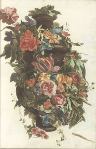 Vase entouré de guirlandes de fleurs - Anonymous