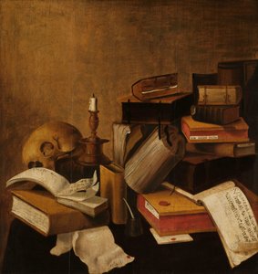 Nature morte de vanité avec des livres