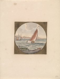 Voilier en mer et une chaloupe au premier plan Navires en mer (série B) (titre de la série) - Anonymous