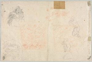 Divers croquis de figures et de plantes (verso) - Anonymous