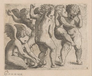 Cinq putti jouant avec des fruits - Anonymous